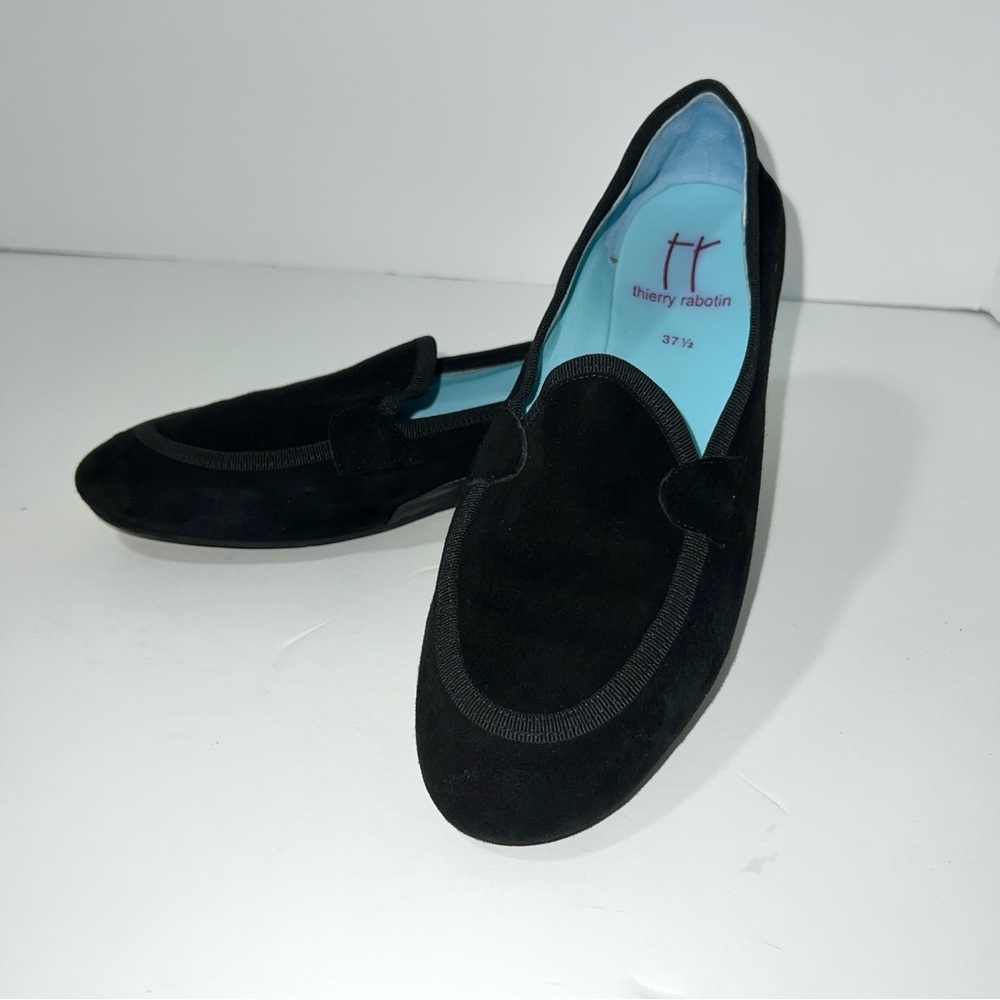 Thierry Rabotin Women’s Black‎ Suede & Leather Loafers Shoes 37.5 Made in Italy